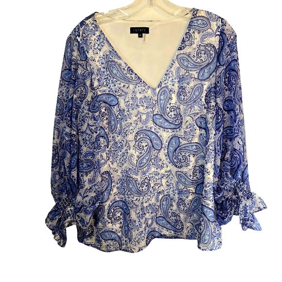 1.State Medium Women's Top Blue Boho Shirt Blouse Misses Size 8 10 - Picture 1 of 5